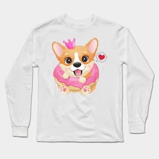 Cute little corgi with dessert tshirt Long Sleeve T-Shirt